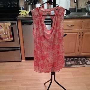 CAbi Coral Floral Sheer Cowl Neck Tank